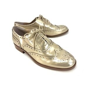 Botkier New York Womens Metallic Gold Wingtip Brogue Oxfords Shoes Size 8.5